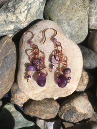 Amethyst, Jasper, Copper, Semi-precious stone, Purple, Handcrafted, French Wire, February Birthstone, Gift, Faceted Glass, Handmade, Bead