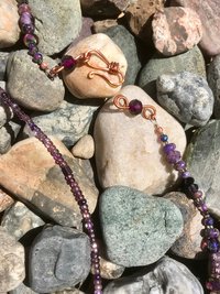 Imperial Jasper, Copper, Iridescent Glass Bead, Purple, Faceted Glass, Magenta, Handcrafted, Asymmetrical, Gift, Birthday Present, Hammered