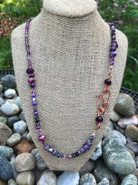 Imperial Jasper, Copper, Iridescent Glass Bead, Purple, Faceted Glass, Magenta, Handcrafted, Asymmetrical, Gift, Birthday Present, Hammered