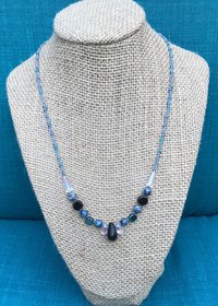 Crystal beads, Shell, Black Teardrop, Glass Teardrop, Black and Blues, Iridescent, Handmade, Gift, Birthday Present, Handcrafted, Necklace