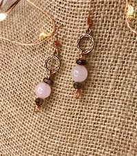Rose Quartz, Rhodonite, Faceted Glass, Handmade, Copper French Ear Wire, Earrings, Pink, Dangle, Beads, Copper, Smokey Gray,