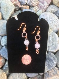 Rose Quartz, Rhodonite, Faceted Glass, Handmade, Copper French Ear Wire, Earrings, Pink, Dangle, Beads, Copper, Smokey Gray,