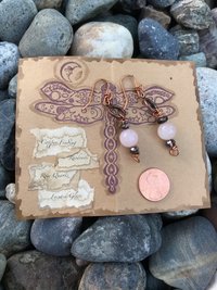 Rose Quartz, Rhodonite, Faceted Glass, Handmade, Copper French Ear Wire, Earrings, Pink, Dangle, Beads, Copper, Smokey Gray,