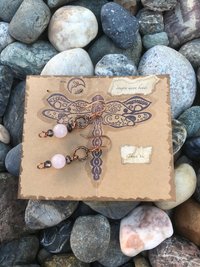 Rose Quartz, Rhodonite, Faceted Glass, Handmade, Copper French Ear Wire, Earrings, Pink, Dangle, Beads, Copper, Smokey Gray,
