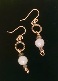 Rose Quartz, Rhodonite, Faceted Glass, Handmade, Copper French Ear Wire, Earrings, Pink, Dangle, Beads, Copper, Smokey Gray,
