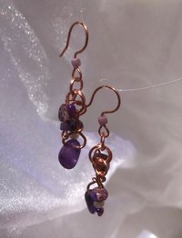 Amethyst, Jasper, Copper, Semi-precious stone, Purple, Handcrafted, French Wire, February Birthstone, Gift, Faceted Glass, Handmade, Bead
