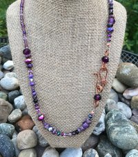Imperial Jasper, Copper, Iridescent Glass Bead, Purple, Faceted Glass, Magenta, Handcrafted, Asymmetrical, Gift, Birthday Present, Hammered