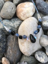 Crystal beads, Shell, Black Teardrop, Glass Teardrop, Black and Blues, Iridescent, Handmade, Gift, Birthday Present, Handcrafted, Necklace