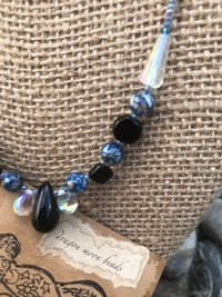 Crystal beads, Shell, Black Teardrop, Glass Teardrop, Black and Blues, Iridescent, Handmade, Gift, Birthday Present, Handcrafted, Necklace