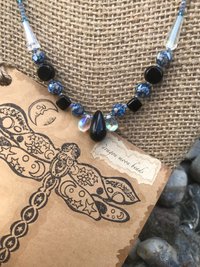 Crystal beads, Shell, Black Teardrop, Glass Teardrop, Black and Blues, Iridescent, Handmade, Gift, Birthday Present, Handcrafted, Necklace