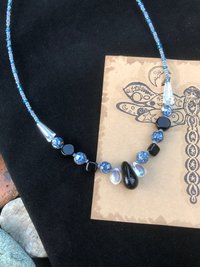 Crystal beads, Shell, Black Teardrop, Glass Teardrop, Black and Blues, Iridescent, Handmade, Gift, Birthday Present, Handcrafted, Necklace