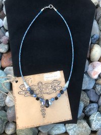 Crystal beads, Shell, Black Teardrop, Glass Teardrop, Black and Blues, Iridescent, Handmade, Gift, Birthday Present, Handcrafted, Necklace