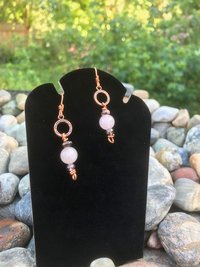 Rose Quartz, Rhodonite, Faceted Glass, Handmade, Copper French Ear Wire, Earrings, Pink, Dangle, Beads, Copper, Smokey Gray,