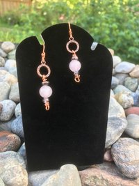 Rose Quartz, Rhodonite, Faceted Glass, Handmade, Copper French Ear Wire, Earrings, Pink, Dangle, Beads, Copper, Smokey Gray,