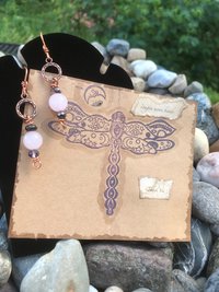 Rose Quartz, Rhodonite, Faceted Glass, Handmade, Copper French Ear Wire, Earrings, Pink, Dangle, Beads, Copper, Smokey Gray,