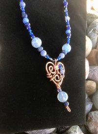 Gorgeous Handmade Deep Blue Lapis, Stone Blue Sodalite and Sky Blue Fire Agate Beaded Necklace with Handcrafted Copper Beaded Heart
