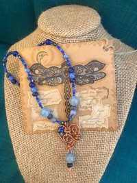 Gorgeous Handmade Deep Blue Lapis, Stone Blue Sodalite and Sky Blue Fire Agate Beaded Necklace with Handcrafted Copper Beaded Heart