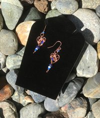 Deep Blue Lapis lazuli and Sky Blue Cat's Eye Glass playfully Dangle from the Handcrafted Beaded Copper Heart French Wire Earrings