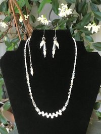 Wedding Necklace and Earring Set with White Freshwater Pearls, Iridescent Crystals, Mother of Pearl, Quartz, Faceted Glass, Beads on Silver