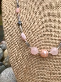 Rose Quartz and Labradorite Highlighted by Pink Opal, Shell, Rhodonite, Glass Flower Beads, Faceted Glass, Seed Beads and Pewter Toggle