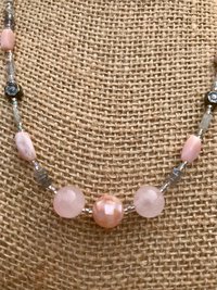 Rose Quartz and Labradorite Highlighted by Pink Opal, Shell, Rhodonite, Glass Flower Beads, Faceted Glass, Seed Beads and Pewter Toggle