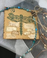 Forest and Sea Handcrafted Imperial and Green Jasper, Quartzite, Hematite, Crystal Beaded 22 Inch Necklace with Copper Toggle