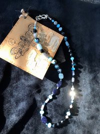 Dark Waters Handcrafted Aquamarine, Labradorite, Dark Shimmering Sandstone, Blue/Black Agate, Aventurine, Faceted Blue Glass and Seed Bead