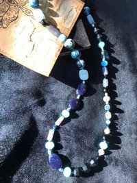 Dark Waters Handcrafted Aquamarine, Labradorite, Dark Shimmering Sandstone, Blue/Black Agate, Aventurine, Faceted Blue Glass and Seed Bead