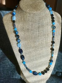 Dark Waters Handcrafted Aquamarine, Labradorite, Dark Shimmering Sandstone, Blue/Black Agate, Aventurine, Faceted Blue Glass and Seed Bead