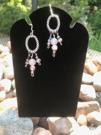 Beaded Agate, Black Network, Shell, Marble, Crystal Necklace and Earring Set with Sterling Silver French Hooks and Pewter Oval Findings.