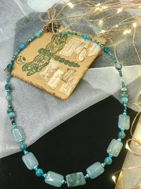 Forest and Sea Handcrafted Imperial and Green Jasper, Quartzite, Hematite, Crystal Beaded 22 Inch Necklace with Copper Toggle