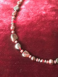 Dark and Alluring Garnet, Hematite, Faceted Glass and Bead Necklace with Pressed Metal Chandelier and Garnet Dangle Earring Set