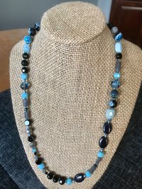 Dark Waters Handcrafted Aquamarine, Labradorite, Dark Shimmering Sandstone, Blue/Black Agate, Aventurine, Faceted Blue Glass and Seed Bead