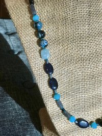 Dark Waters Handcrafted Aquamarine, Labradorite, Dark Shimmering Sandstone, Blue/Black Agate, Aventurine, Faceted Blue Glass and Seed Bead