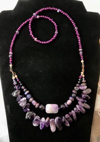 Stunningly Beautiful Purple Amethyst Multi-Strand Beaded Handcrafted Necklace with Imperial Jasper, Freshwater Pearl, Faceted Glass Beads