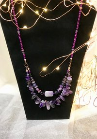 Stunningly Beautiful Purple Amethyst Multi-Strand Beaded Handcrafted Necklace with Imperial Jasper, Freshwater Pearl, Faceted Glass Beads