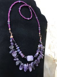 Stunningly Beautiful Purple Amethyst Multi-Strand Beaded Handcrafted Necklace with Imperial Jasper, Freshwater Pearl, Faceted Glass Beads