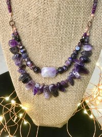 Stunningly Beautiful Purple Amethyst Multi-Strand Beaded Handcrafted Necklace with Imperial Jasper, Freshwater Pearl, Faceted Glass Beads