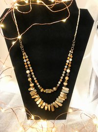 Naturally Beautiful Picture Jasper and Tiger Eye Handcrafted Multi Strand Necklace with Agate, Pearl, Pressed and Vintage Glass Beads.