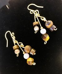 Beautiful Golden Brown Tiger Eye and Brass Handcrafted French Wire Dangle Earrings