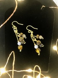 Beautiful Golden Brown Tiger Eye and Brass Handcrafted French Wire Dangle Earrings