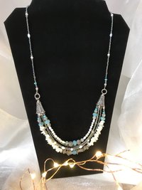 Labradorite and Mother of Pearl Gorgeous Handcrafted Unique Multi Strand Beaded Statement Necklace with Iridescent Seed Beads