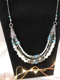 Labradorite and Mother of Pearl Gorgeous Handcrafted Unique Multi Strand Beaded Statement Necklace with Iridescent Seed Beads