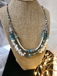 Labradorite and Mother of Pearl Gorgeous Handcrafted Unique Multi Strand Beaded Statement Necklace with Iridescent Seed Beads