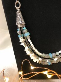 Labradorite and Mother of Pearl Gorgeous Handcrafted Unique Multi Strand Beaded Statement Necklace with Iridescent Seed Beads