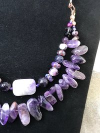 Stunningly Beautiful Purple Amethyst Multi-Strand Beaded Handcrafted Necklace with Imperial Jasper, Freshwater Pearl, Faceted Glass Beads