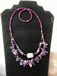 Stunningly Beautiful Purple Amethyst Multi-Strand Beaded Handcrafted Necklace with Imperial Jasper, Freshwater Pearl, Faceted Glass Beads