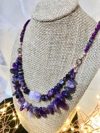 Stunningly Beautiful Purple Amethyst Multi-Strand Beaded Handcrafted Necklace with Imperial Jasper, Freshwater Pearl, Faceted Glass Beads