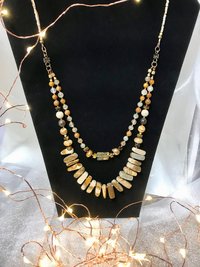 Naturally Beautiful Picture Jasper and Tiger Eye Handcrafted Multi Strand Necklace with Agate, Pearl, Pressed and Vintage Glass Beads.