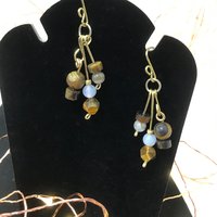 Beautiful Golden Brown Tiger Eye and Brass Handcrafted French Wire Dangle Earrings
